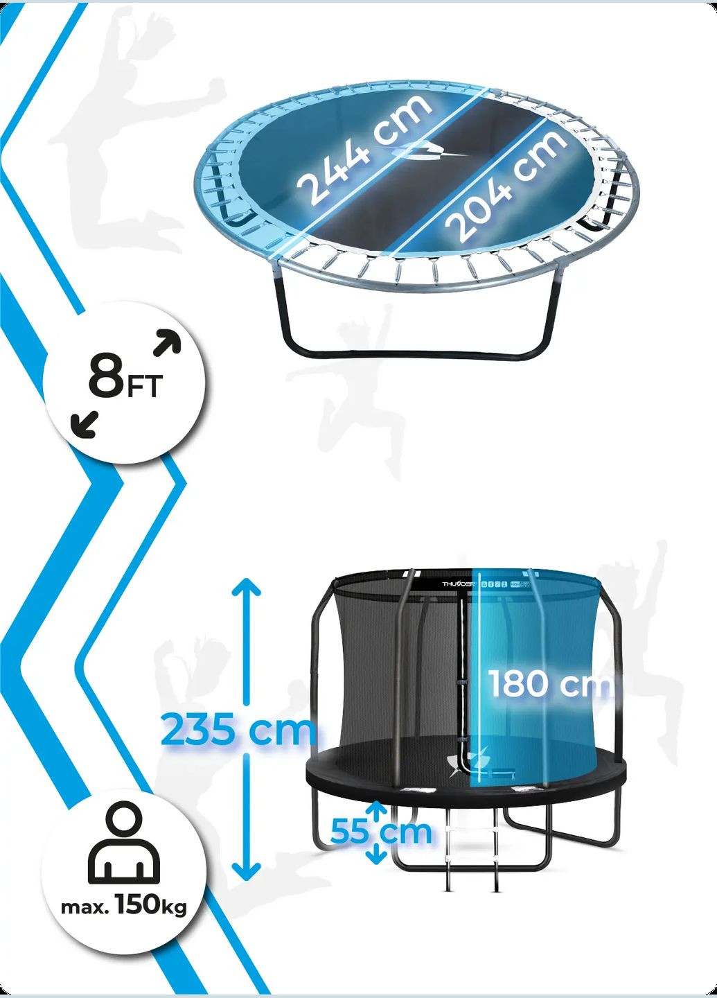 Батут INSIDE ELITE с внутренней сеткой 8 футов 244 см черный Thunder (332788006)