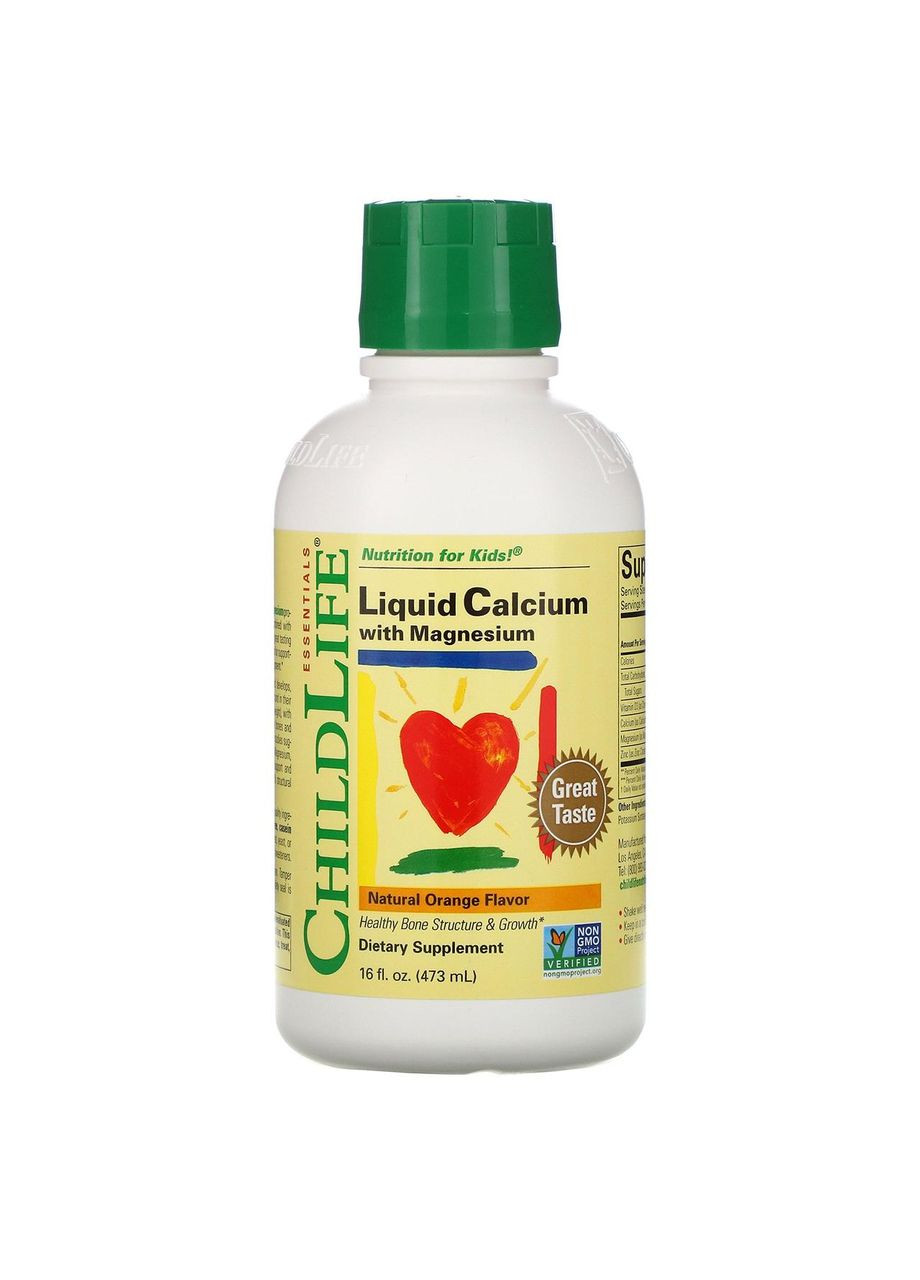 Рідкий кальцій та магній Calcium Magnesium для дітей із 6 місяців зі смаком апельсина 474 мл ChildLife (264648163)
