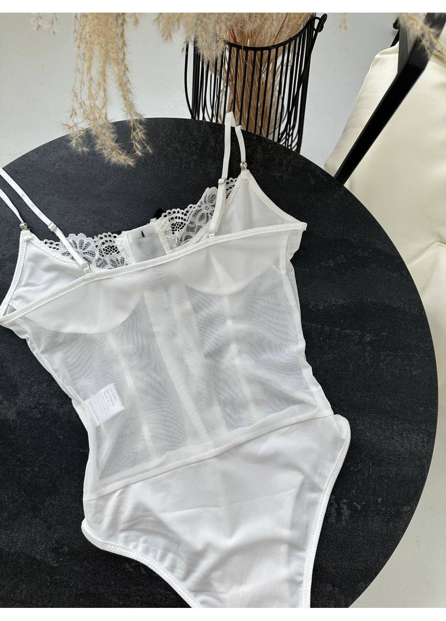 Боді біле сіточне з мереживом, бантиком та акцентом на бюст Vital-Textile 435/35 (361853732)