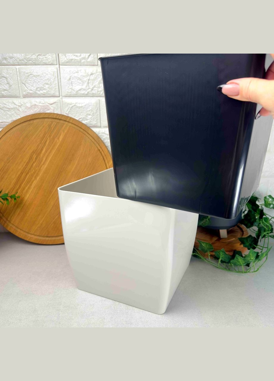 Большой низкий квадратный вазон для пальмы 27*27*26 14л, Квадро белая роза Алеана (365815031)