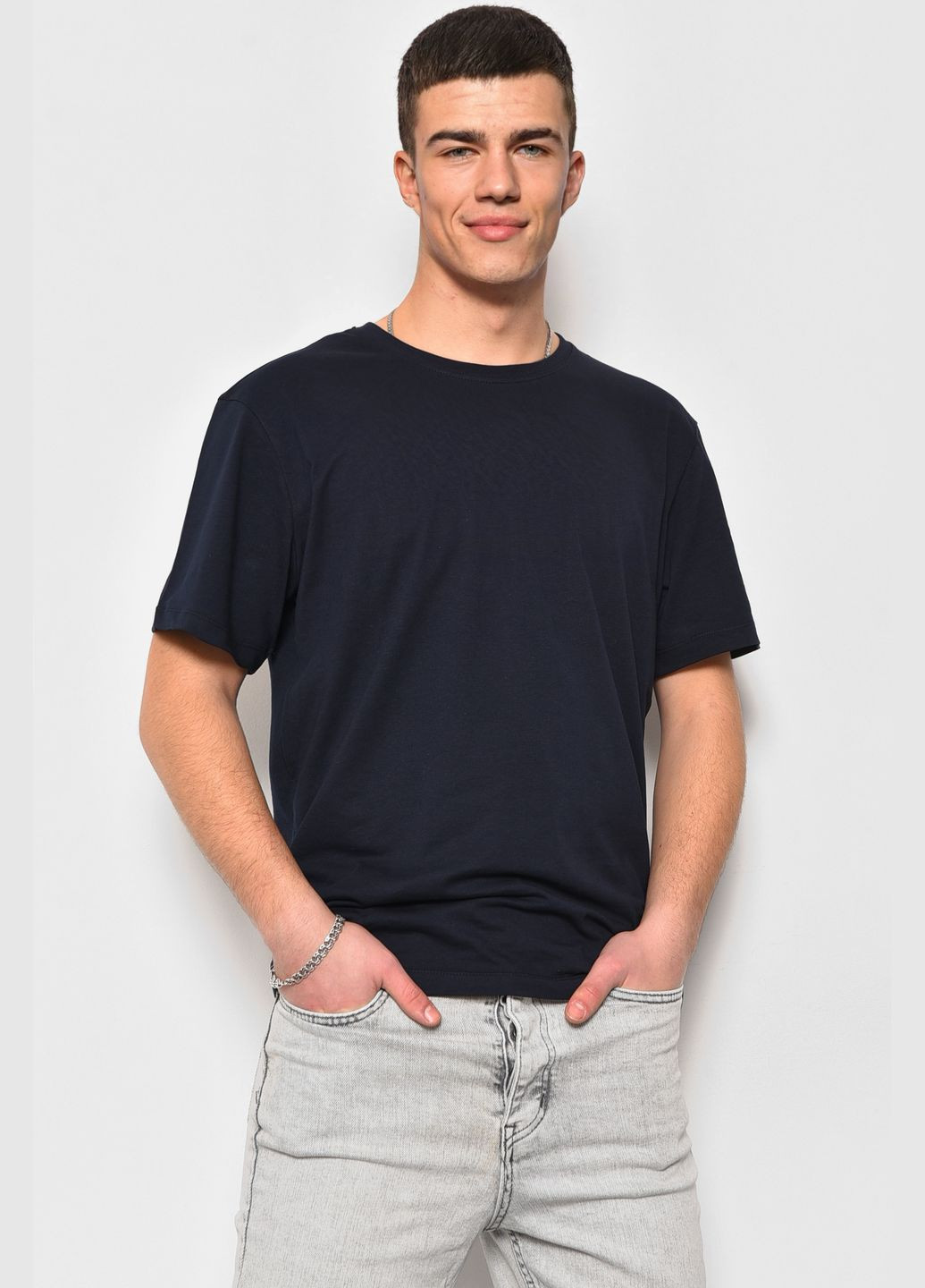 Темно-синяя футболка мужская однотонная темно-синего цвета Let's Shop