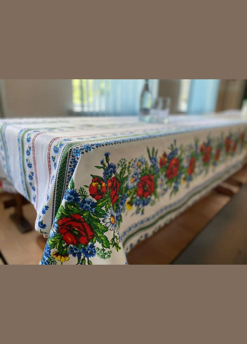 Скатерть для кухни на стол тканевая из льна в украинском стиле вышиванки 150х110 см (Е0508В-3) No Brand (306633224)