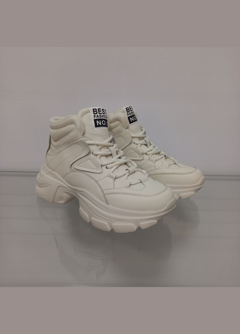 Жіночі високі утеплені чорні шкіряні кросівки на модній платформі ALLSY молочні демісезони (311281252)