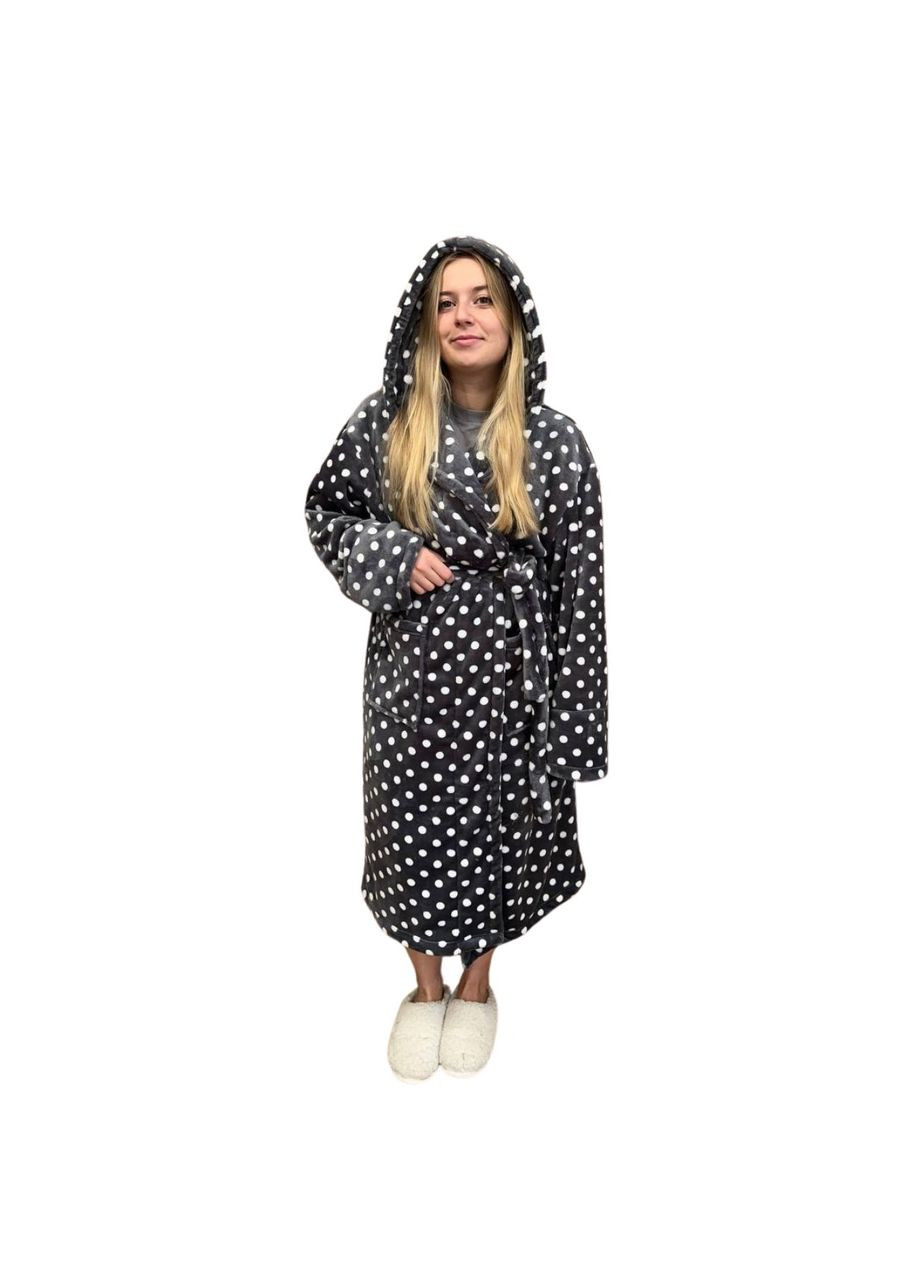 Халат женский плюшевый серый в горошек 54-56 р H38 Ananasko (344589809)