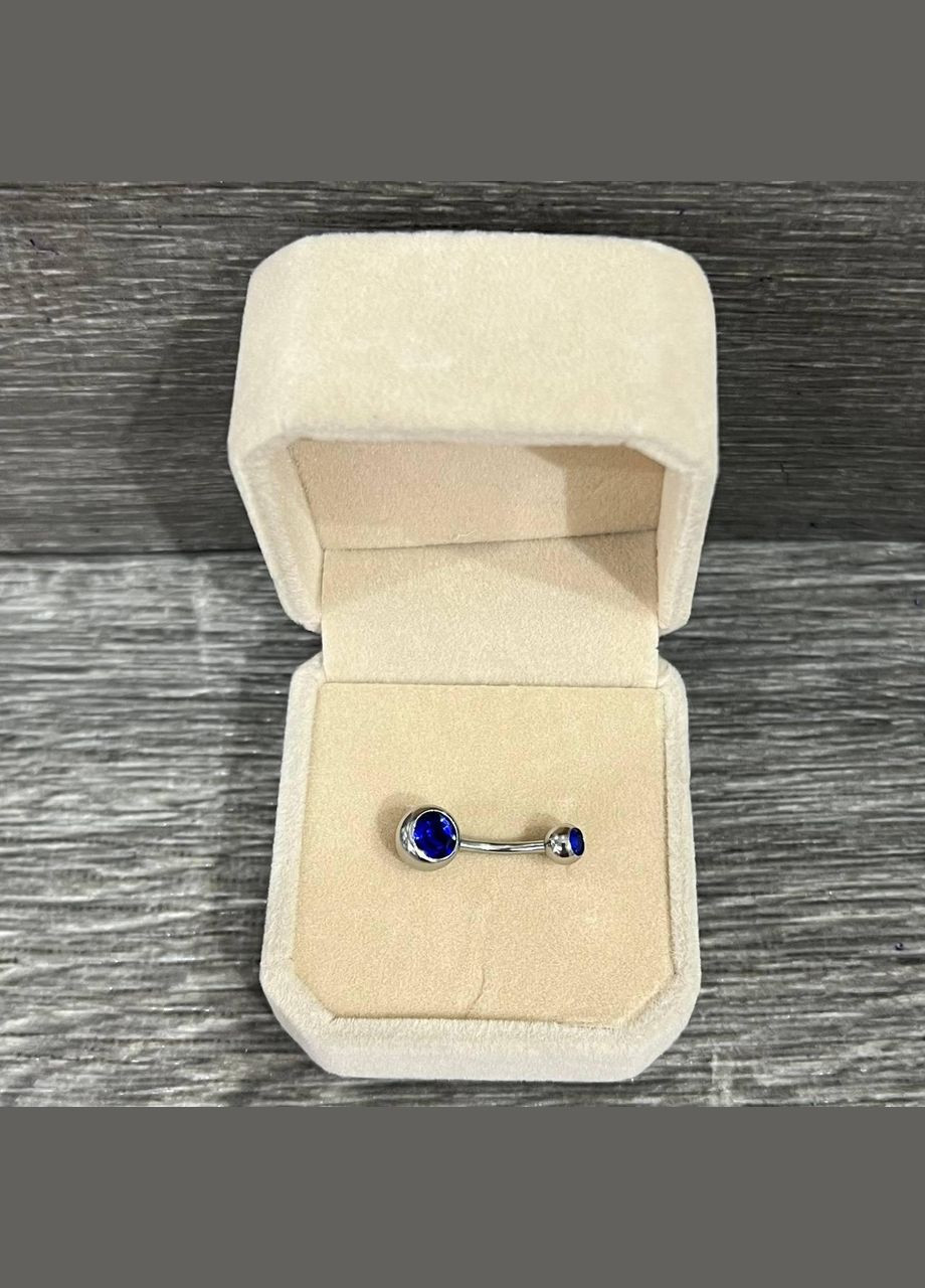 Сережка для пірсинга пупка "Синій сапфір" навела медична хірургічна ювелірна сталь з цирконами в коробочці Spikes (362574392)