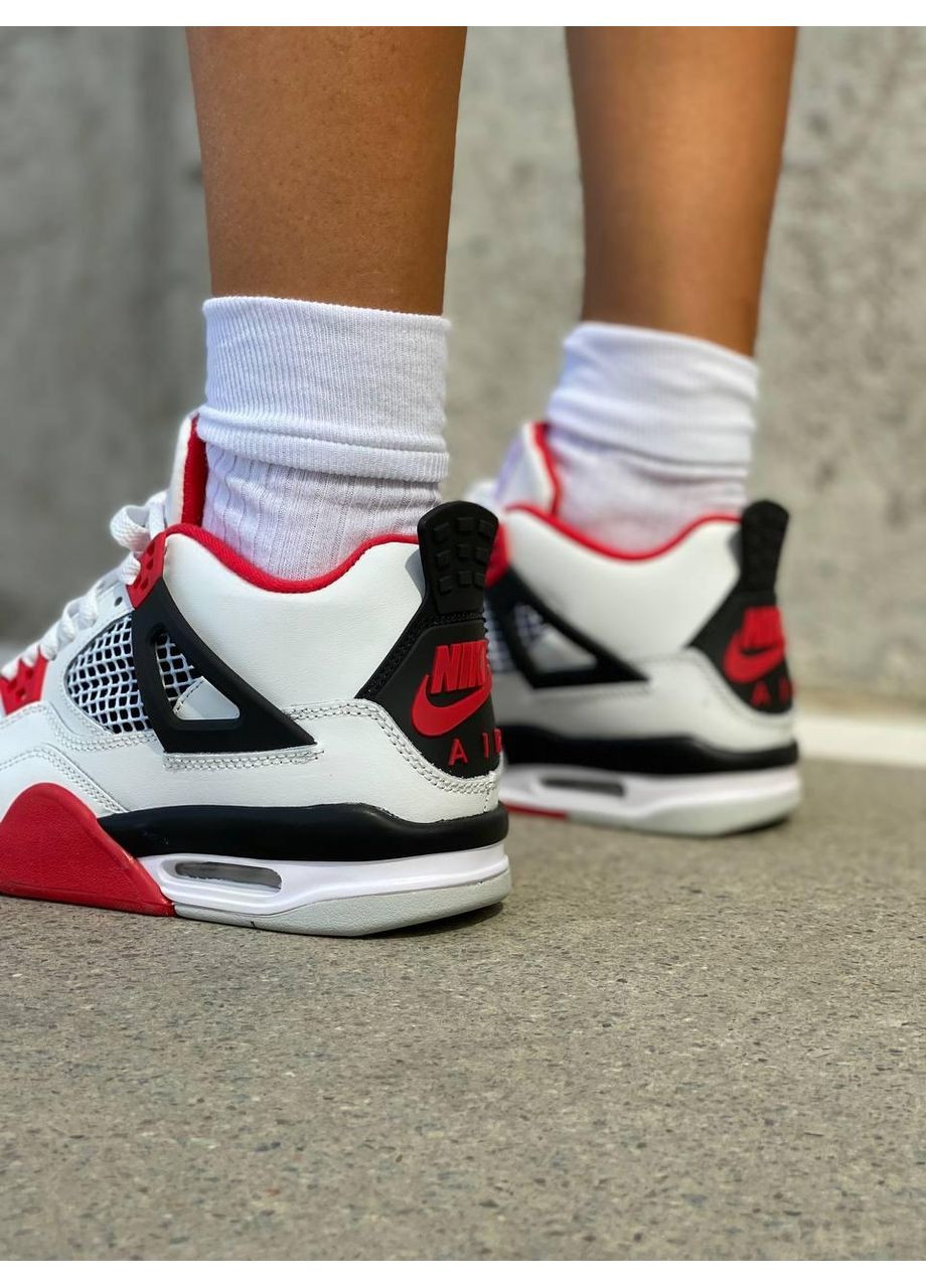 Белые демисезонные кроссовки мужские nike air jordan retro 4 fire red найк аир джордан No Brand