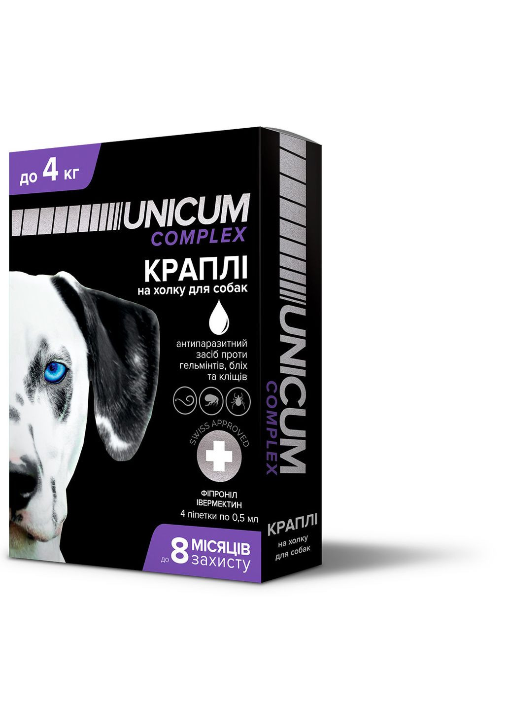 Капли от блох, клещей и гельминтов на холке для собак COMPLEX 0-4 кг (ивермектин+фипр.), Unicum (325879221)