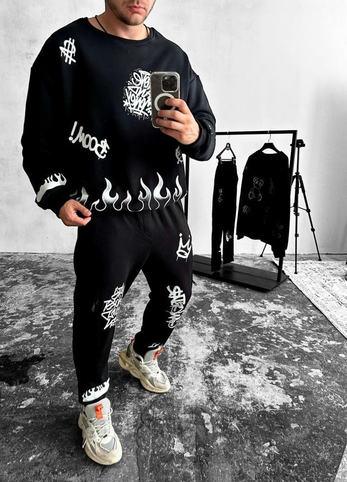 Костюм світшот штани чоловічій чорний дтф принт виробництво Україна No Brand (307151810)