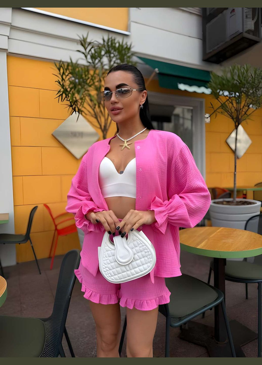 Жіночий літній мусліновий костюм костюмчик сорочка і шортики темно-бежевий No Brand (333143198)