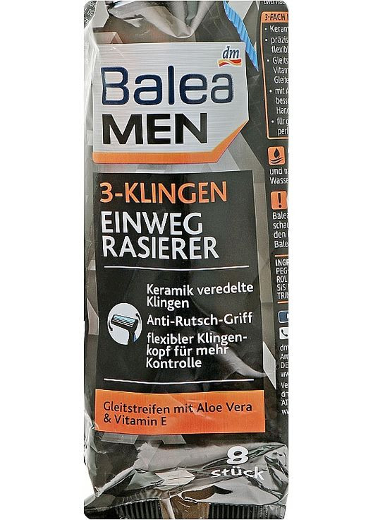 Набір одноразових станків для гоління на 3 леза, 8 шт Men 3-Klingen Rasierer 8шт (814970-34867) Balea (365799551)