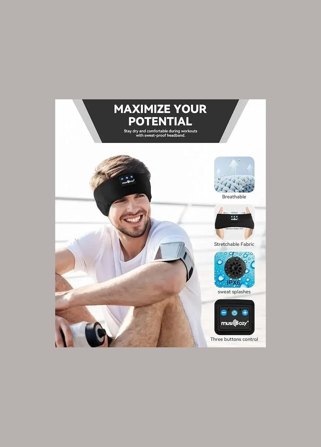 Наушники для сна MUSICOZY, повязка на голову Bluetooth, маска для сна, беспроводные наушники Sky (307809989)