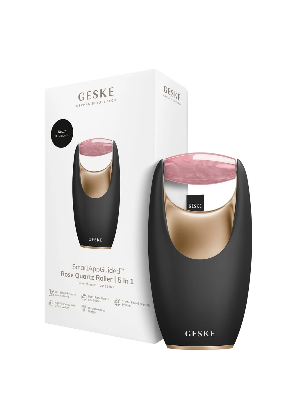Ролер-масажер для обличчя з рожевим кварцом SmartAppGuided Rose Quartz Roller 5in1 gray GESKE (386485549)