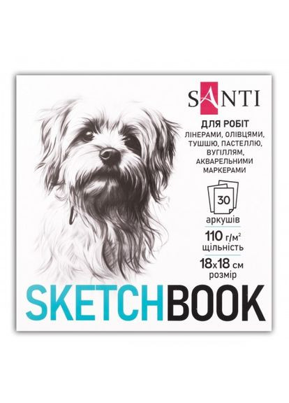 Скетчбук для рисования Animals 743197 15х21 см. 30 листов Santi (364770886)