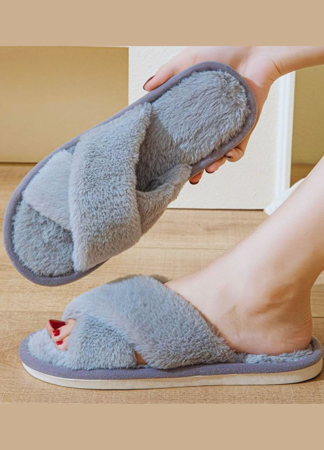Серые женские домашние тапочки из искусственного меха fluffy comfort (1994 01) 38-39 Macarena