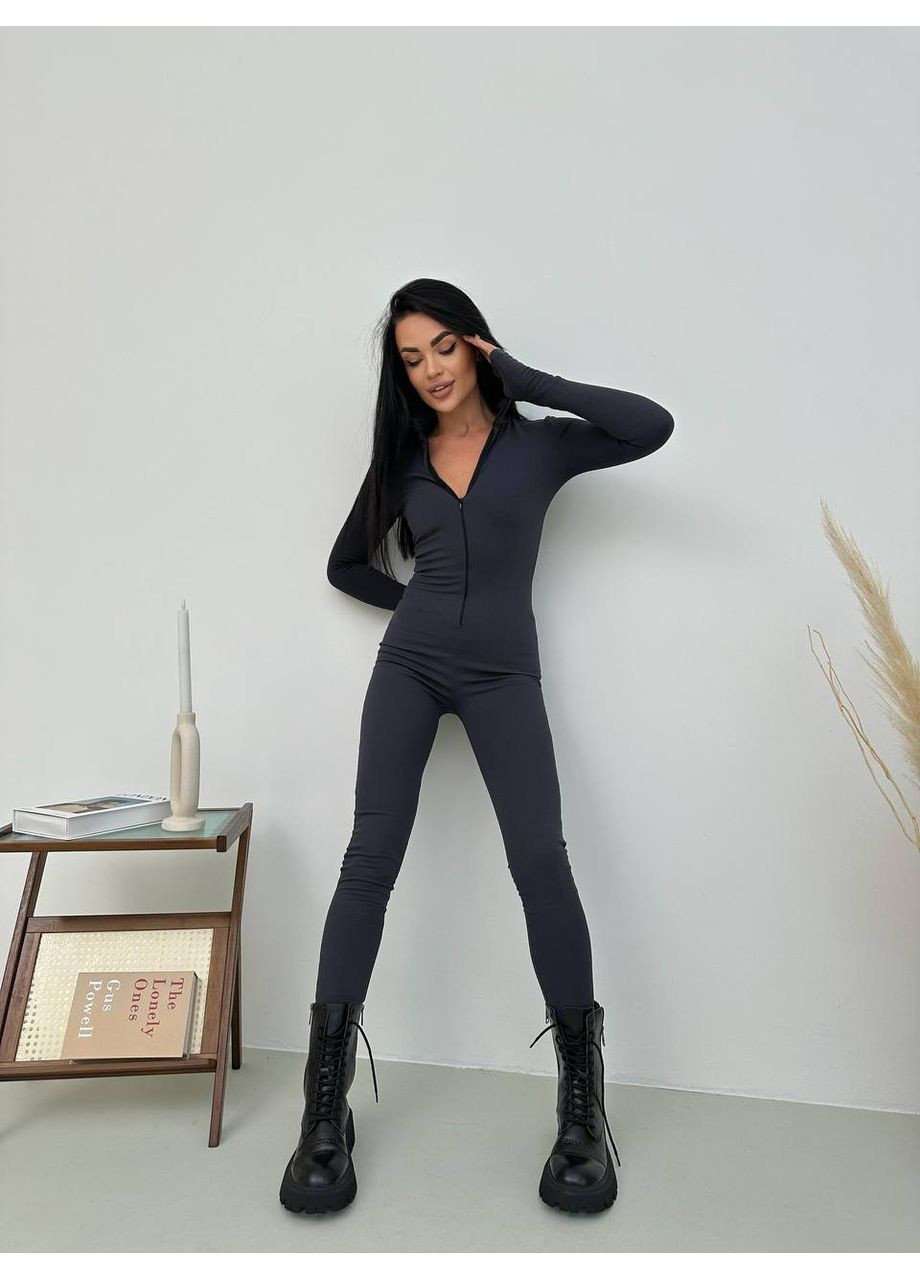 Комбінезон жіночий KaraMix комбінезон-брюки однотонний графітовий повсякденний