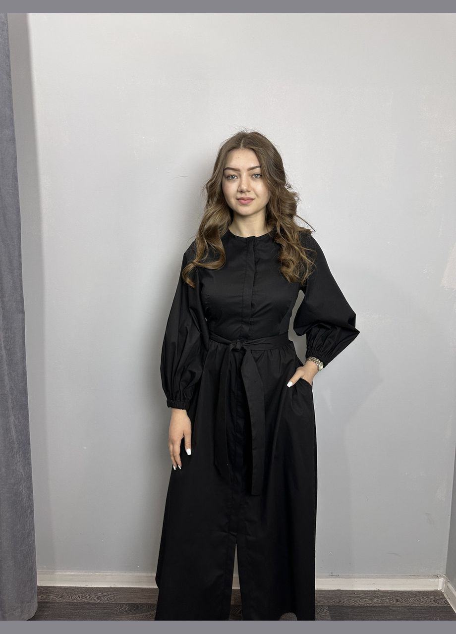 Черное кэжуал платье женское черное меди mkas23-2 Modna KAZKA