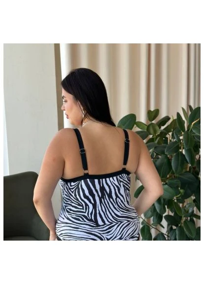 Чорний демісезонний суцільний чорно-білий купальник plus size принт зебра No Brand