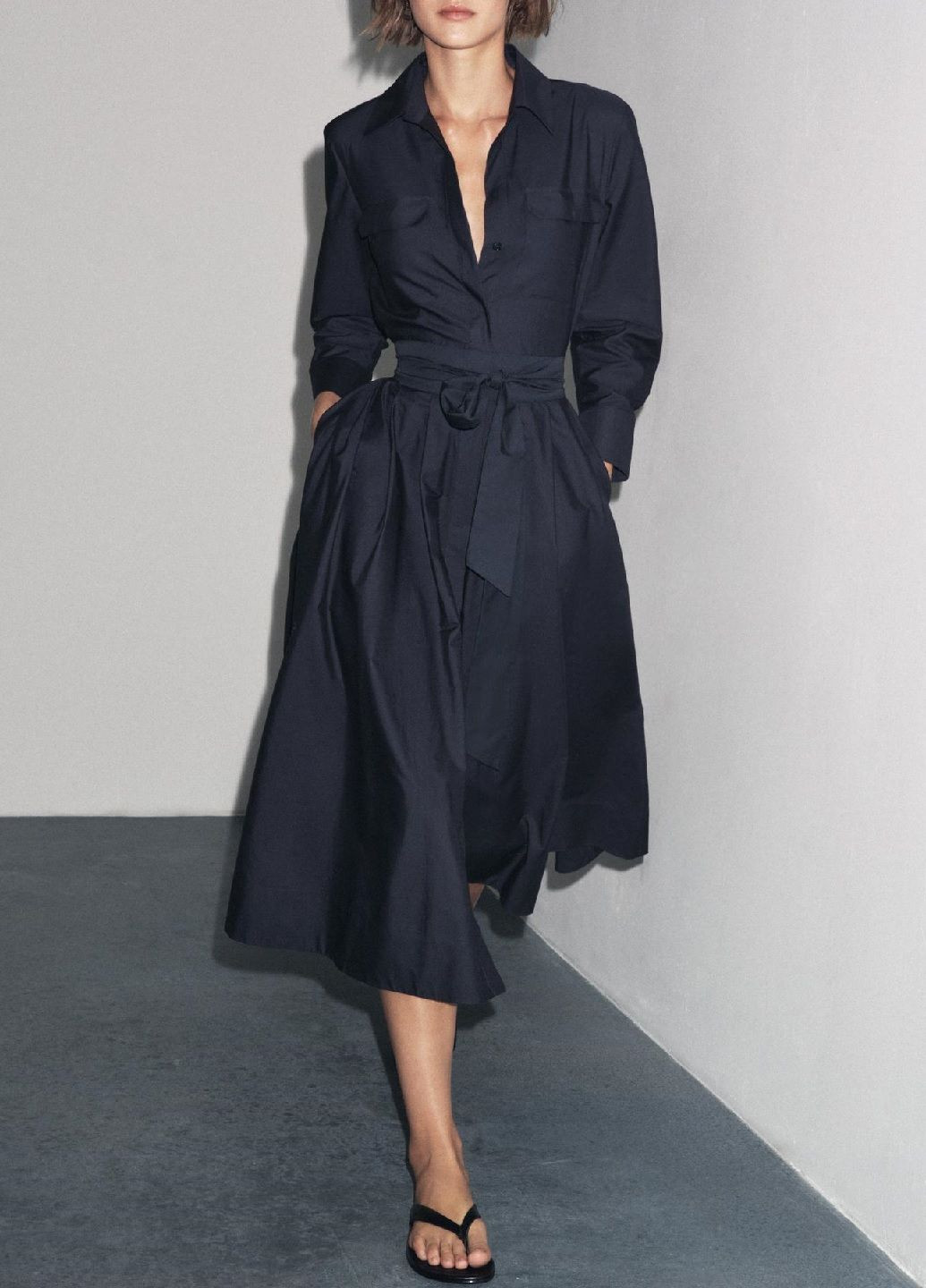 Темно-синее платье Zara однотонное