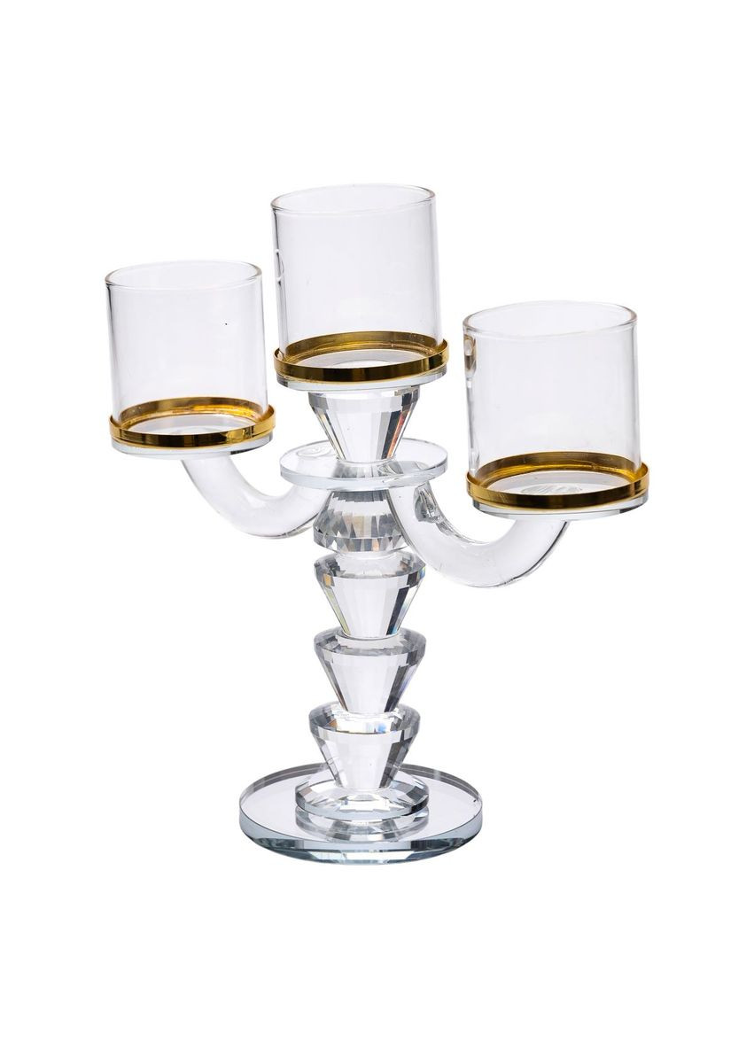Канделябр на 3 свечи 23×9×23.5 см подсвечник стеклянный декоративный c золотой окантовкой HP-4-35 Yiwu (369142704)