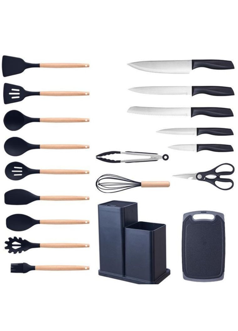 Набір кухонних принад 19 ПРЕДМЕТІВ на підставці з дошкою в комлекті Kitchen Set No Brand (324770865)