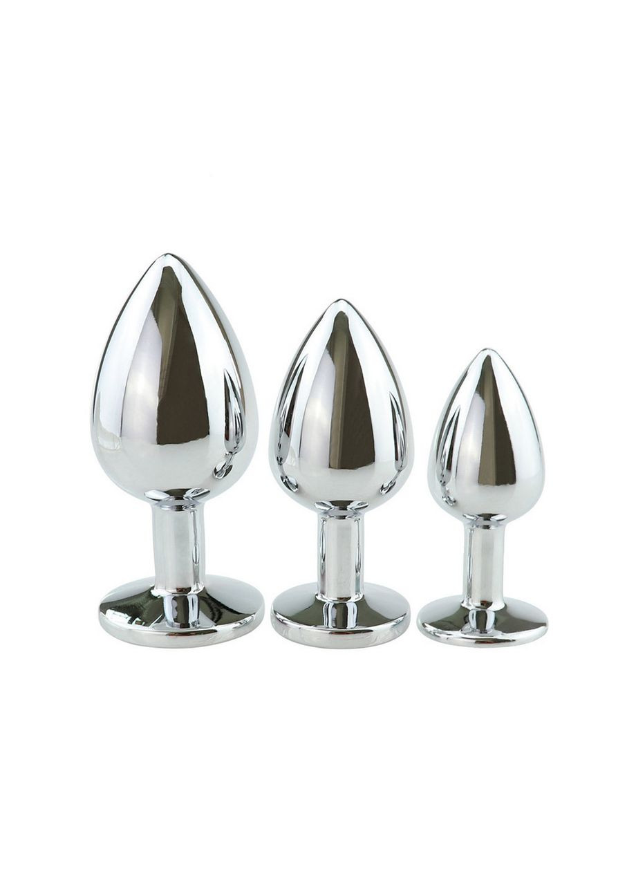 Набор анальных пробок с прозрачным камнем комплект 3 металлические анальные пробки China (317747785)