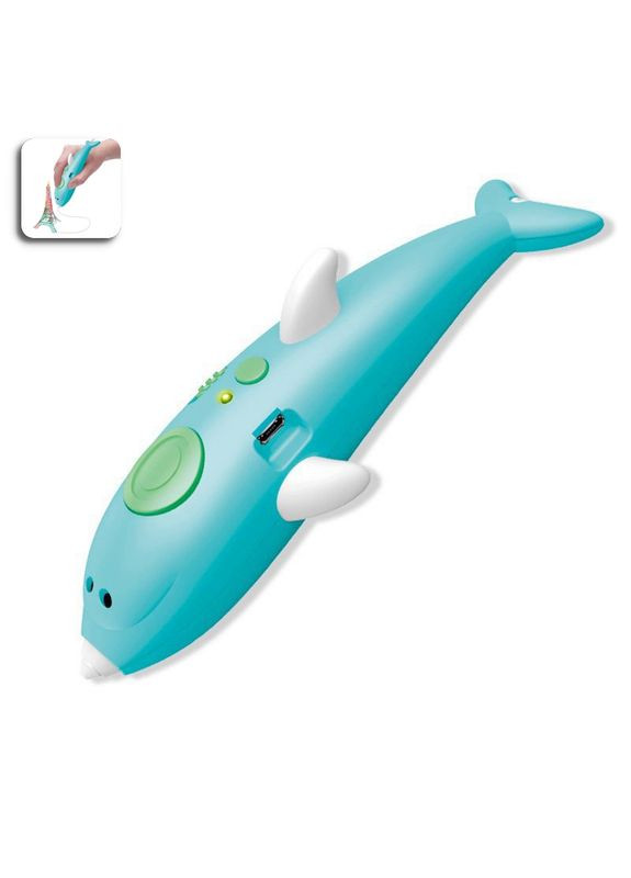 Беспроводная 3D ручка дельфин аккумуляторная с трафаретом K9903 Голубая No Brand (354226868)