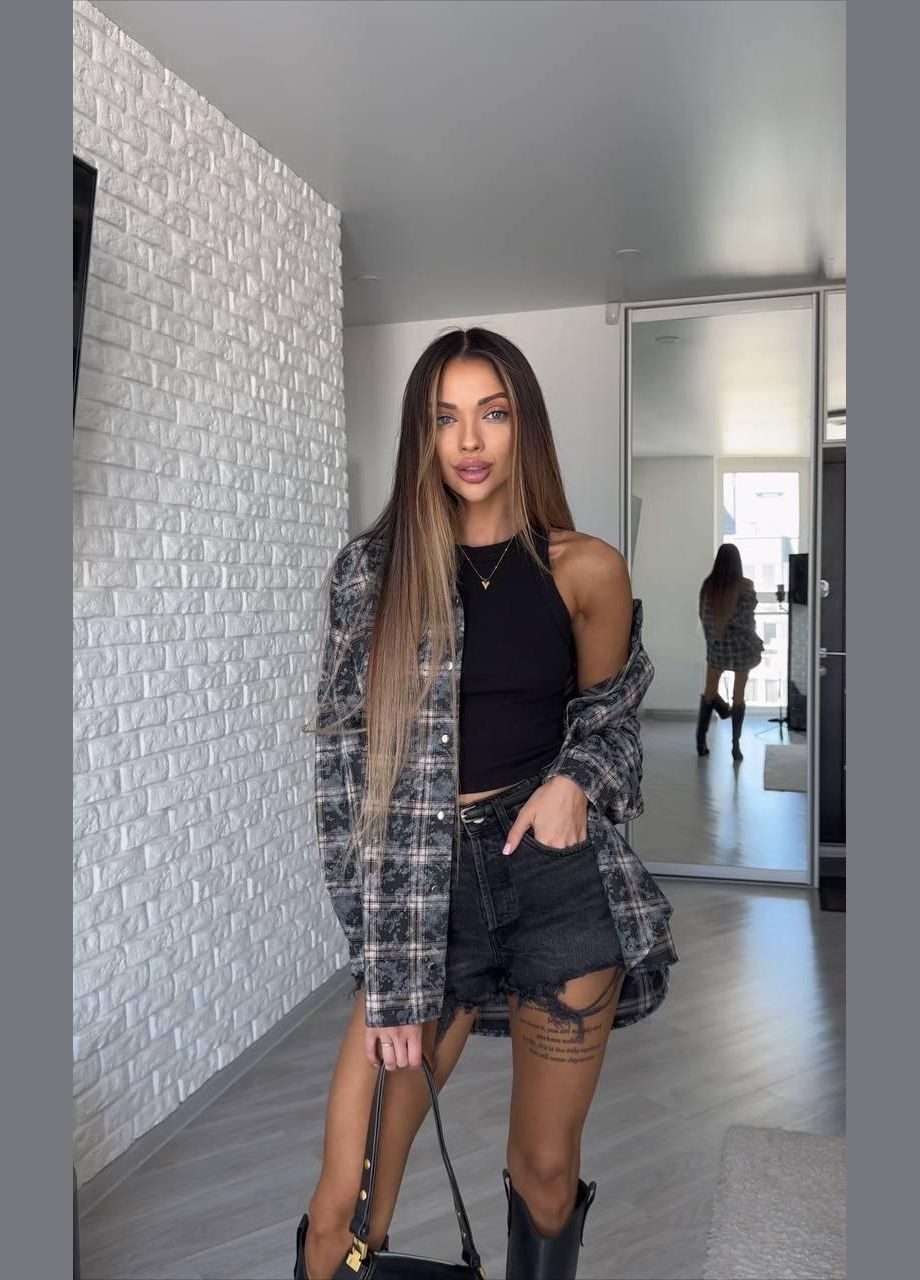 Черная повседневный рубашка в клетку JUGO с длинным рукавом