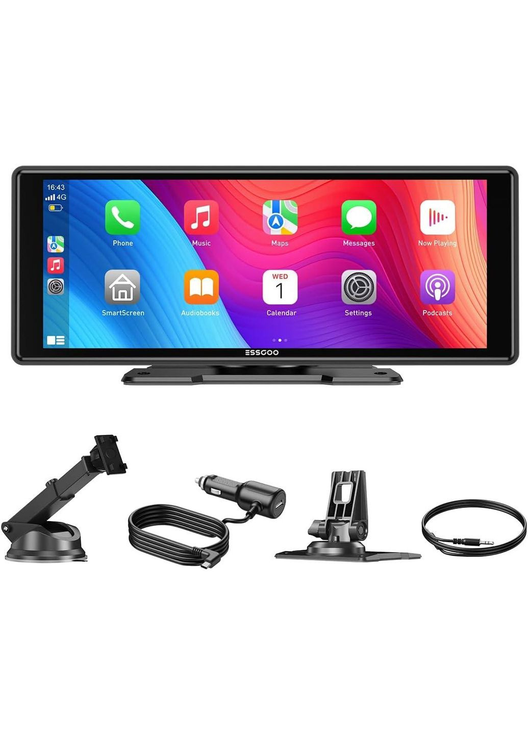 Автомобильный экран ESSGOO 10,26" монитор с CarPlay и Android Auto, дисплей з голосовым помощником, AUX, FM No Brand (342113115)