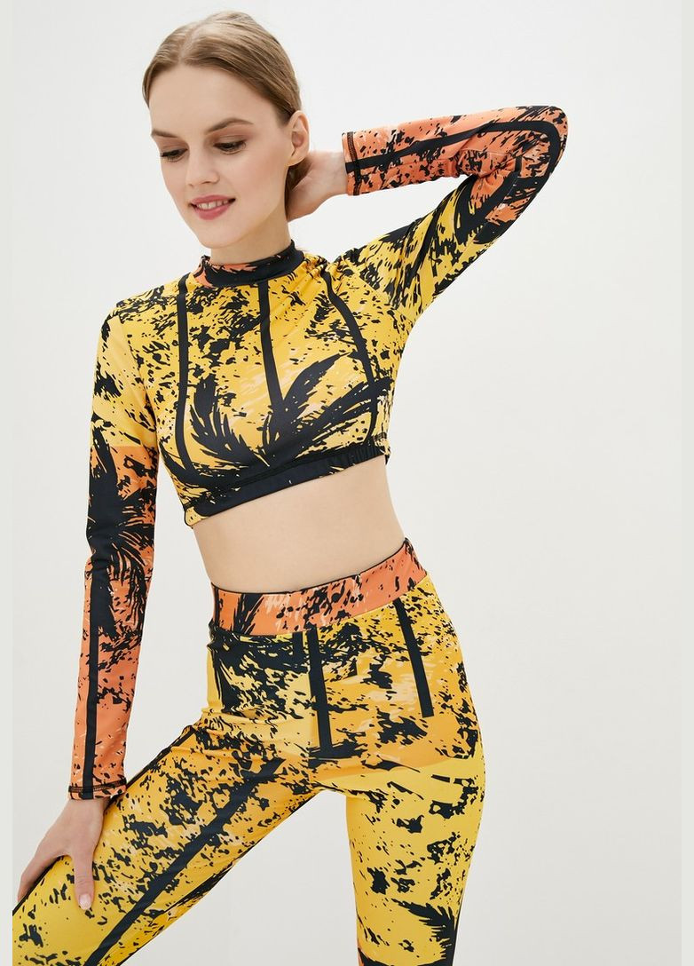 Спортивный топ с длинным рукавом c принтом "Тропик" оранжевый размер S дайвинг 4PROFI (303282916)