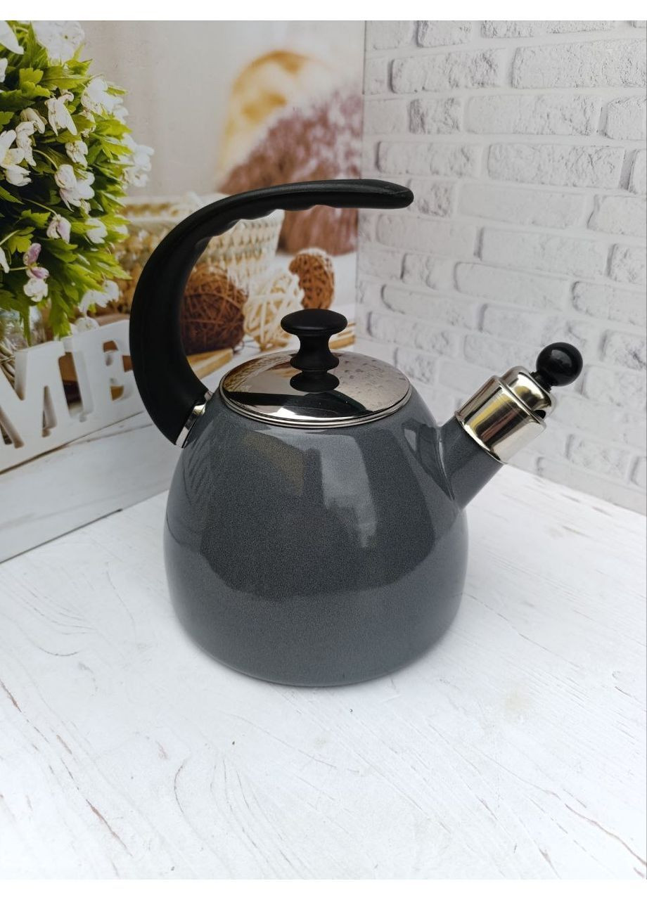 Чайник со свистком KM-1040C эмалированный 2.5 л Серый Kamille (364674965)