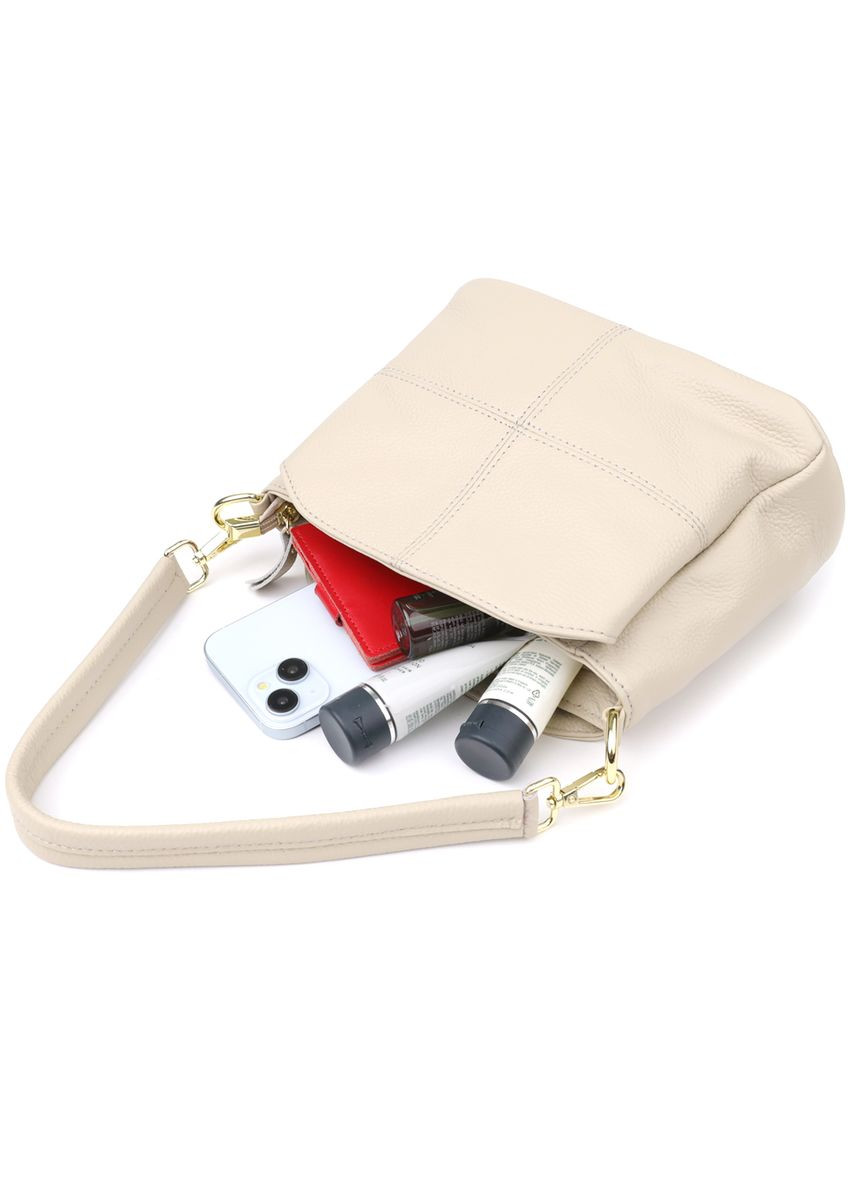 Шкіряна жіноча сумка з трьома відділеннями та золотистою фурнітурою біла Vintage (352167725)