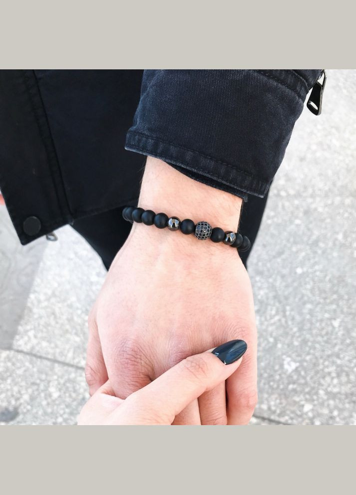 Чоловічий браслет з натурального каміння (агат), чорний No Brand (328251259)