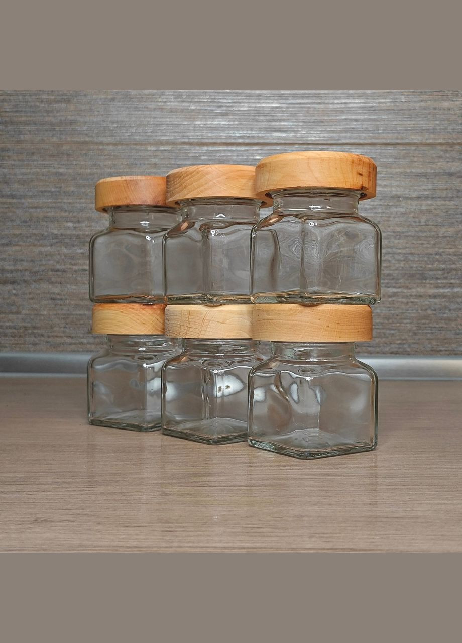 Набор стеклянных баночек для специй 6 шт 120 мл с деревянными крышками No Brand (323165904)
