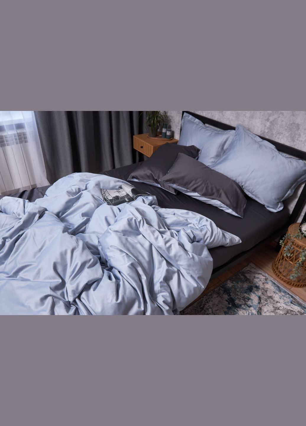 Комплект постельного белья Satin Premium двуспальный 175х210 наволочки 4х70х70 (MS-820002867) Moon&Star skyline gray (288044324)