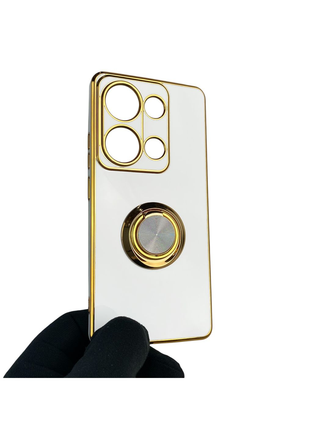 Чохол для Redmi Note 13 Pro 4G з кільцем-підставкою із золотою окантовкою на сяомі редмі нот 13 про білий gs1 Xiaomi (366236655)