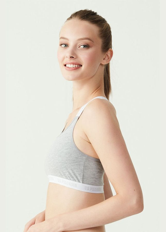 Серый топ хлопковый топ с логотипом U.S. Polo Assn. без косточек хлопок, эластан