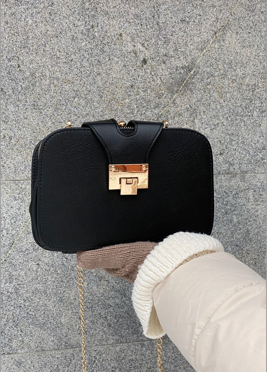 Женская сумка кросс-боди 10214 на цепочке на три отдела черная No Brand (292631198)