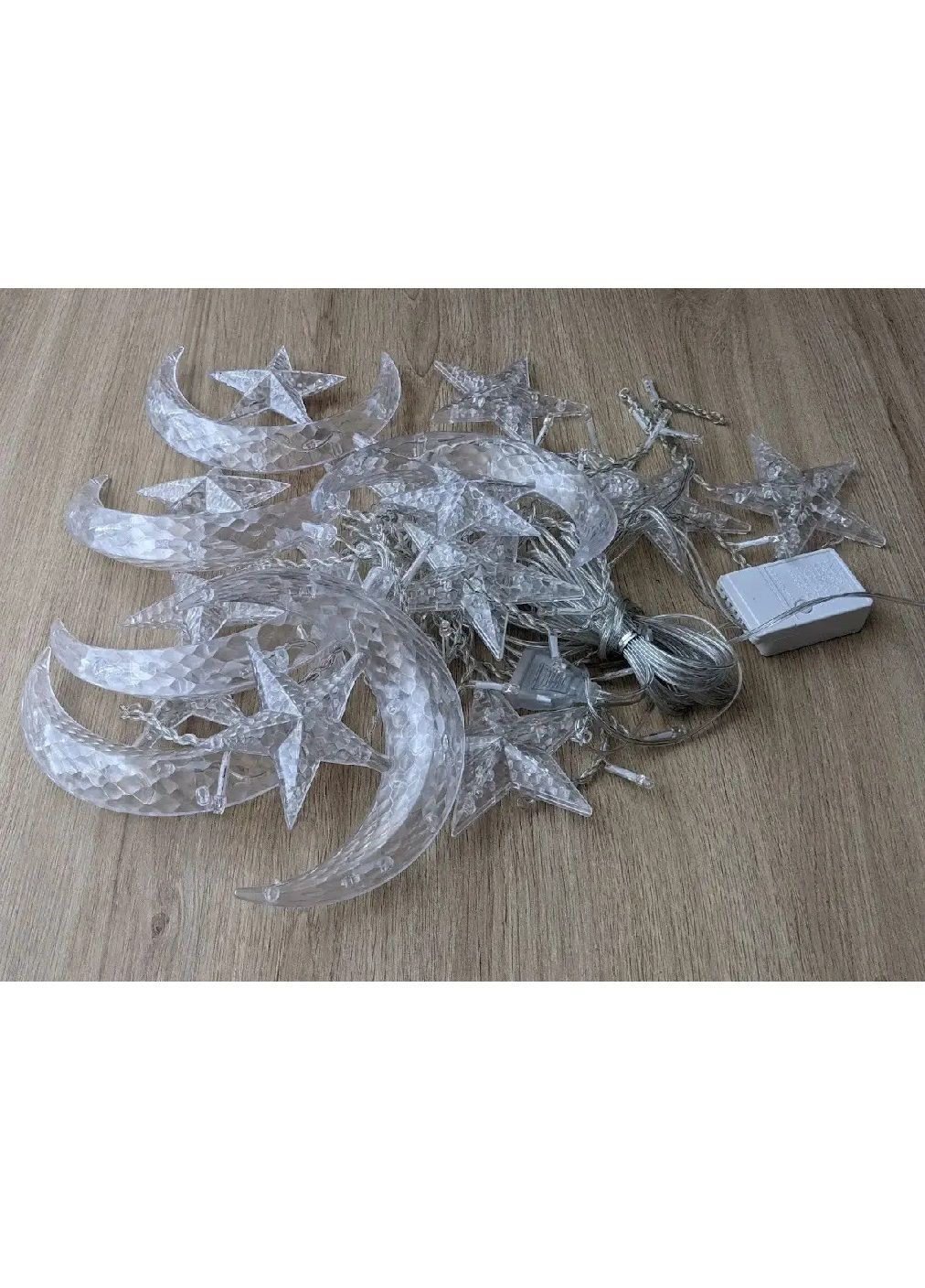 Світлодіодна гірлянда штора на вікно з роботою від мережі фігурками зірок місяця 2,5х0,6 м 138 LED (478584-Prob) Різнобарвна Unbranded (307247522)