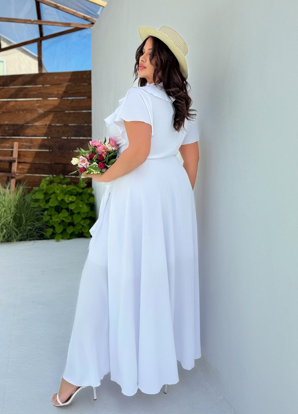 Білий повсякденний, кежуал сукня літня максі з софту з рюшами на запах No Brand однотонна