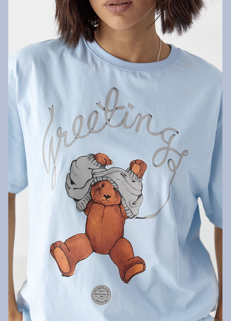 Бавовняна футболка з ведмедиком Lurex - (330357636)
