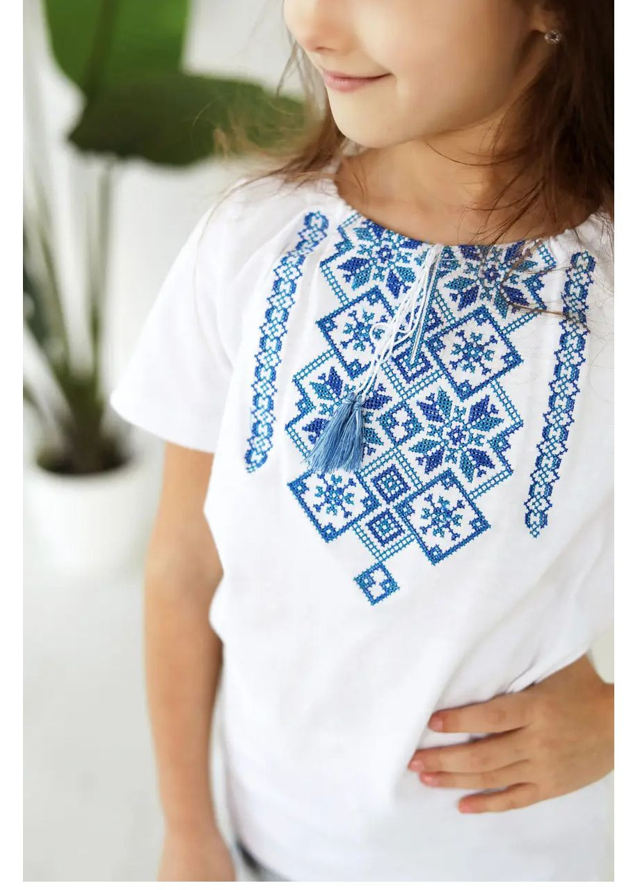 Біла футболка вишиванка дитяча на дівчинку візерунок орнамент трикотаж (296666394)