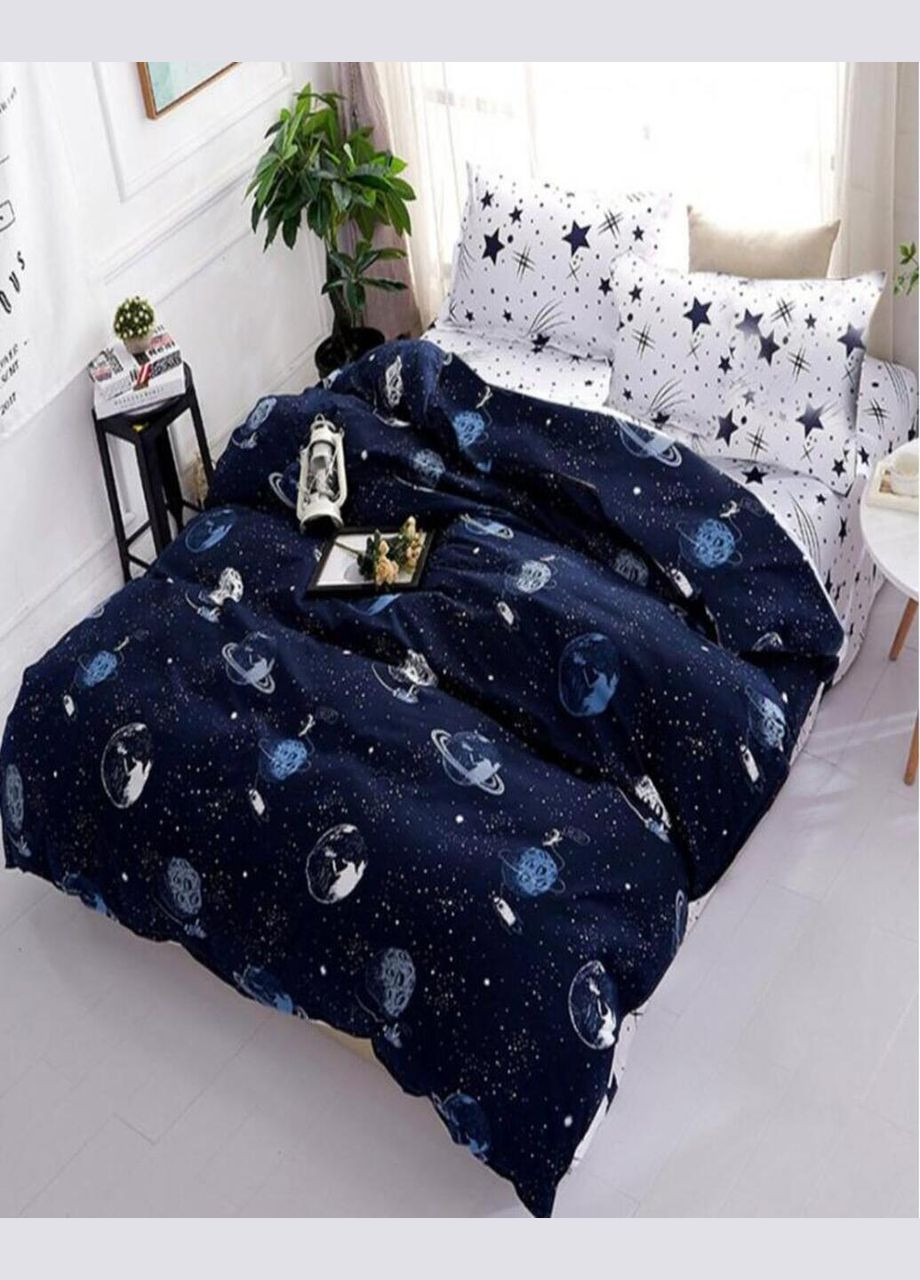 Постільна білизна бязь Космополіс двоспальний 180х220 синій з білим No Brand (289361078)