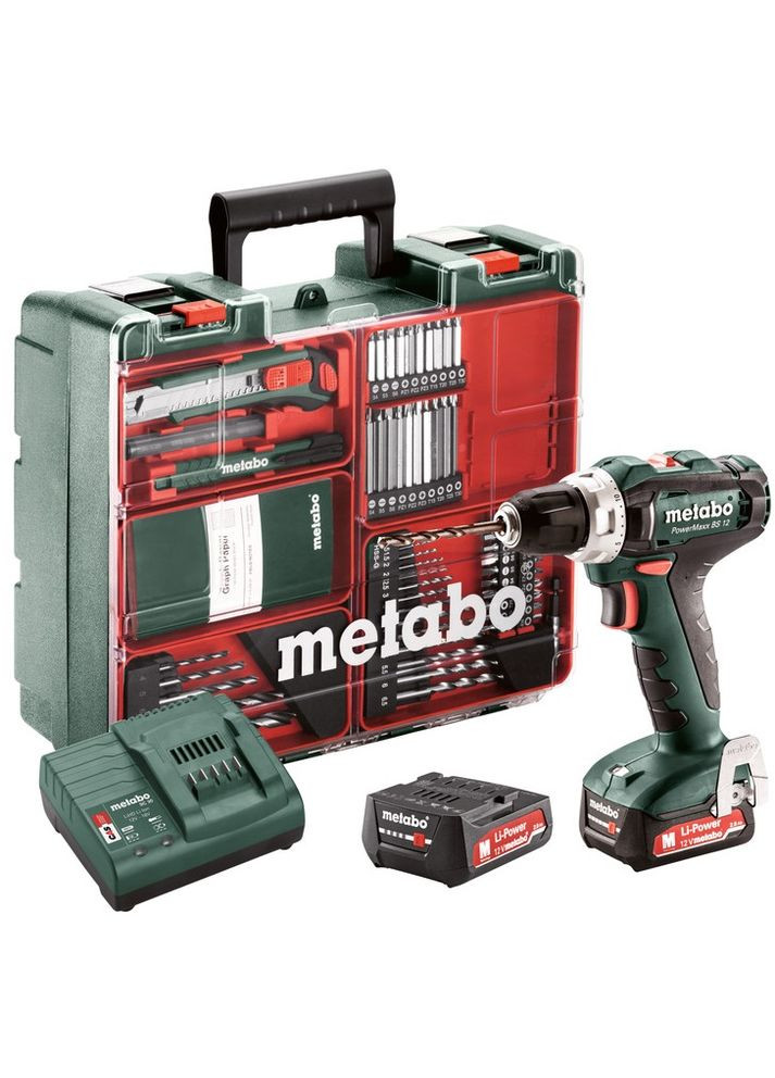 Шуруповерт-дриль PowerMaxx SB 12 Set, 2x2Ah, з/п, кофр, набір Metabo (315638873)