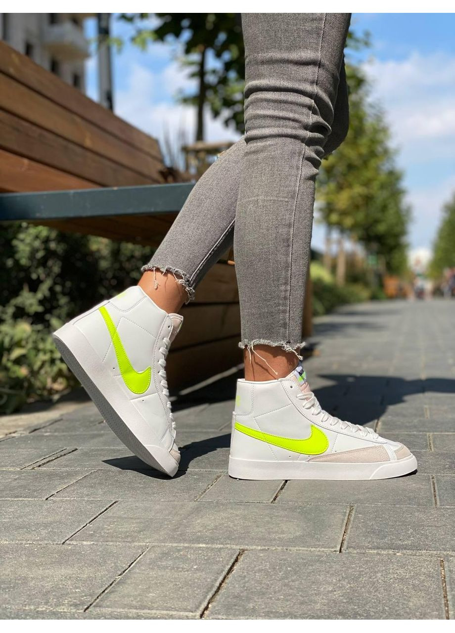 КРОСІВКИ ЖІНОЧІ NIKE BLAZER WHITE «NEON GREEN LOGO» НАЙК БЛЕЙЗЕР No Brand сірі демісезони (368647019)