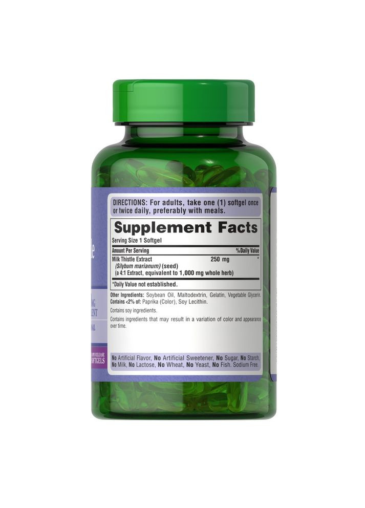 Натуральна добавка Puritan's Pride Milk Thistle 4:1 Extract 1000 mg, 180 капсул Puritans Pride (361286814)