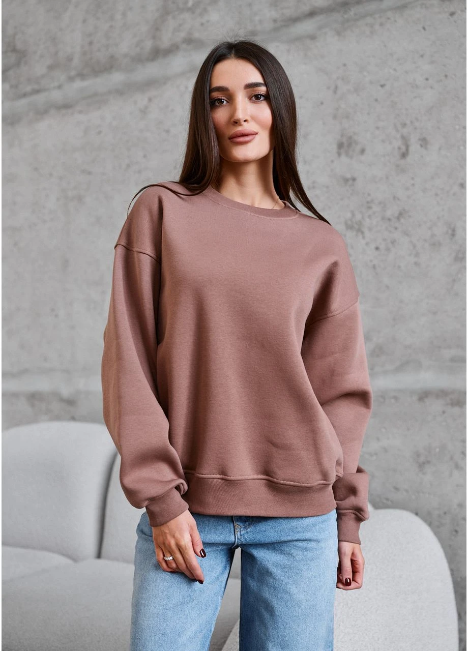 Коричневий світшот жіночий стаф оверсайз з флісу затишний brown oversize fleece seli Staff (395645662)