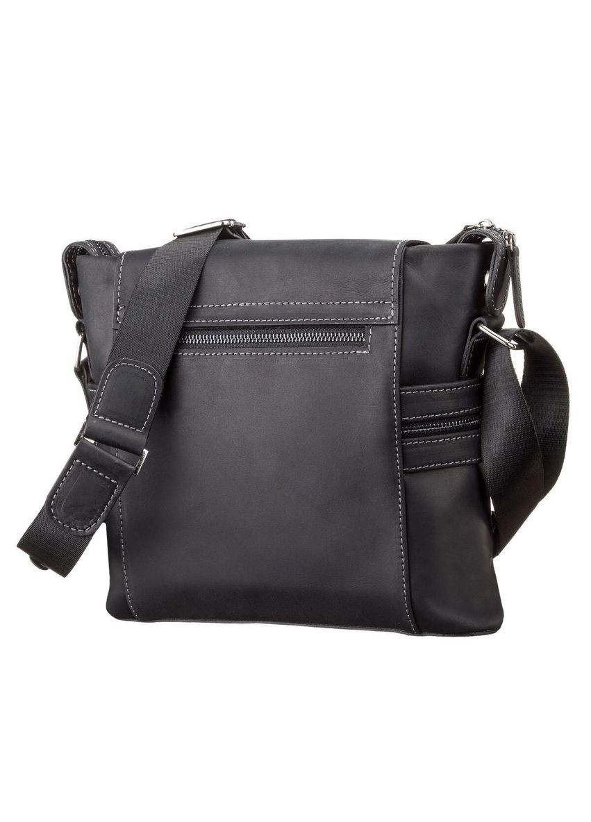 Чоловіча шкіряна сумка через плече місткий месенджер із натуральної шкіри чорний 25*28*6 см Shvigel (329149793)