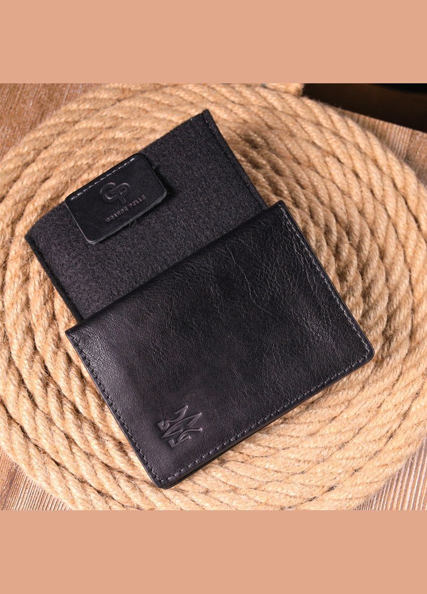 Обложка из глянцевой кожи на военный билет Тризуб ЗСУ 16746 Черная Grande Pelle (331911513)