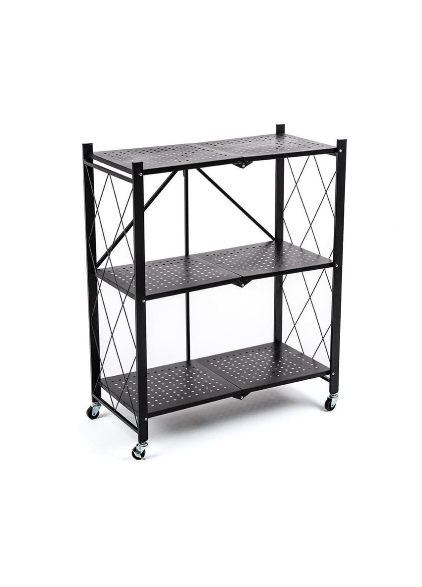 Стелаж мобільний триярусний універсальний розкладний з нержавіючої сталі чорний 89*72*34см SW-00002097 No Brand (328633407)