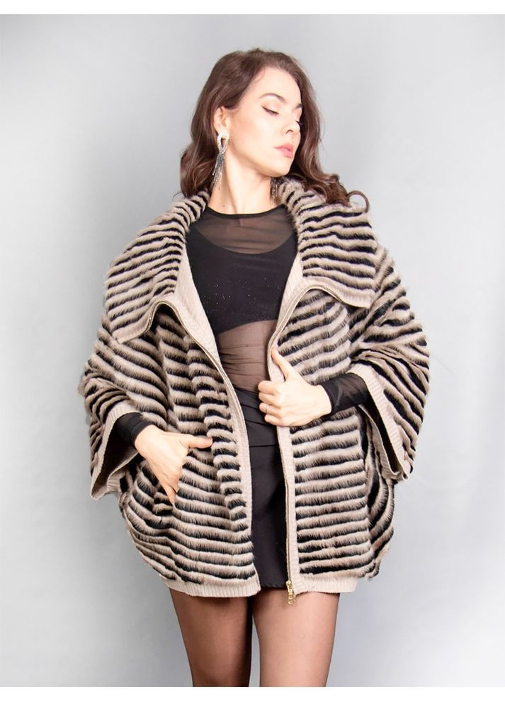 Кардиган - шубка з натурального хутра норки чорно-бежева розмір 4ХL арт.292 No Brand (371159993)